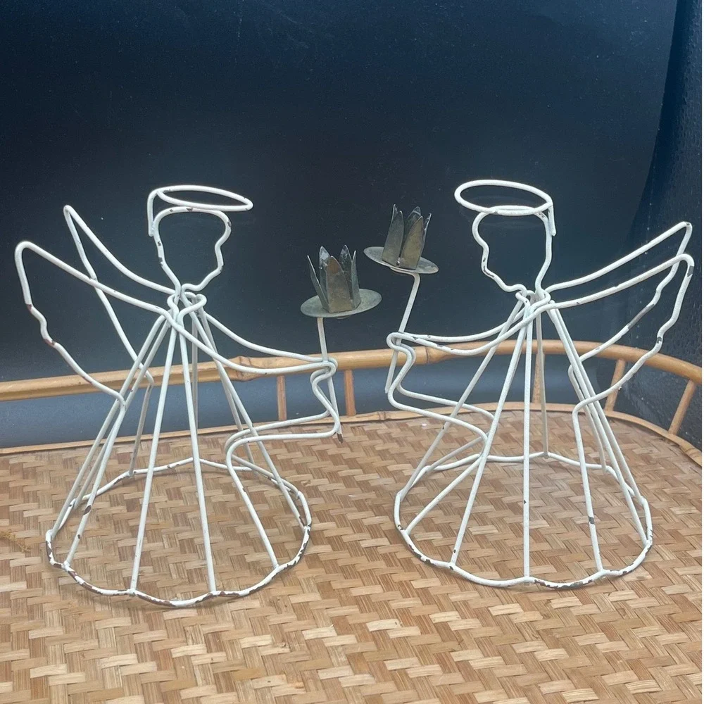 Vintage set of two Wire Angel Candle Holder Christmas Decoration